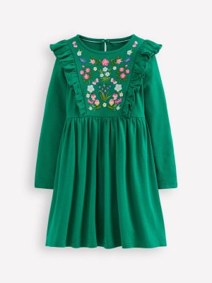 Embroidered Bodice Dress-Jewel Green