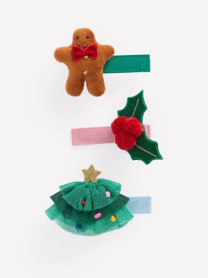 3-pack Hair Clips-Festive