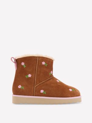 Embroidered Cosy Boots-Embroidered Tan