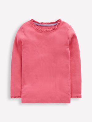 Ribbed Long Sleeve T-shirt-Rose Pink