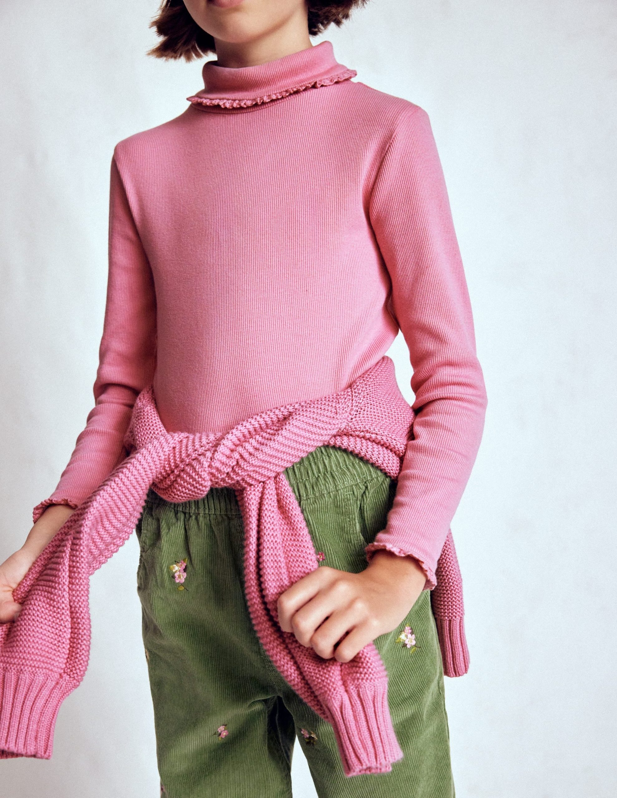 Ribbed Roll Neck Top-Pink Haze - Image 2