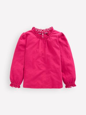 Broderie Trim Jersey Top-Cherry Jam