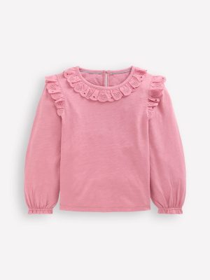 Broderie Heart Trim Top-Pink Haze