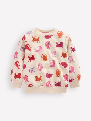 Printed Sweatshirt-Oatmeal Marl Cats