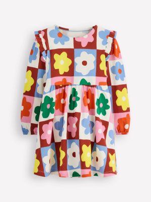 Posie Long Sleeve Jersey Dress-Multi Flower Check