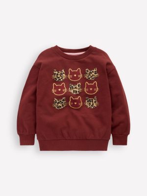 Bobbie Appliqu?? Sweatshirt-Chestnut Cats