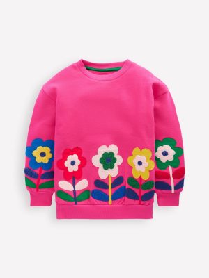 Bobbie Appliqu?? Sweatshirt-Raspberry Pink Flowers