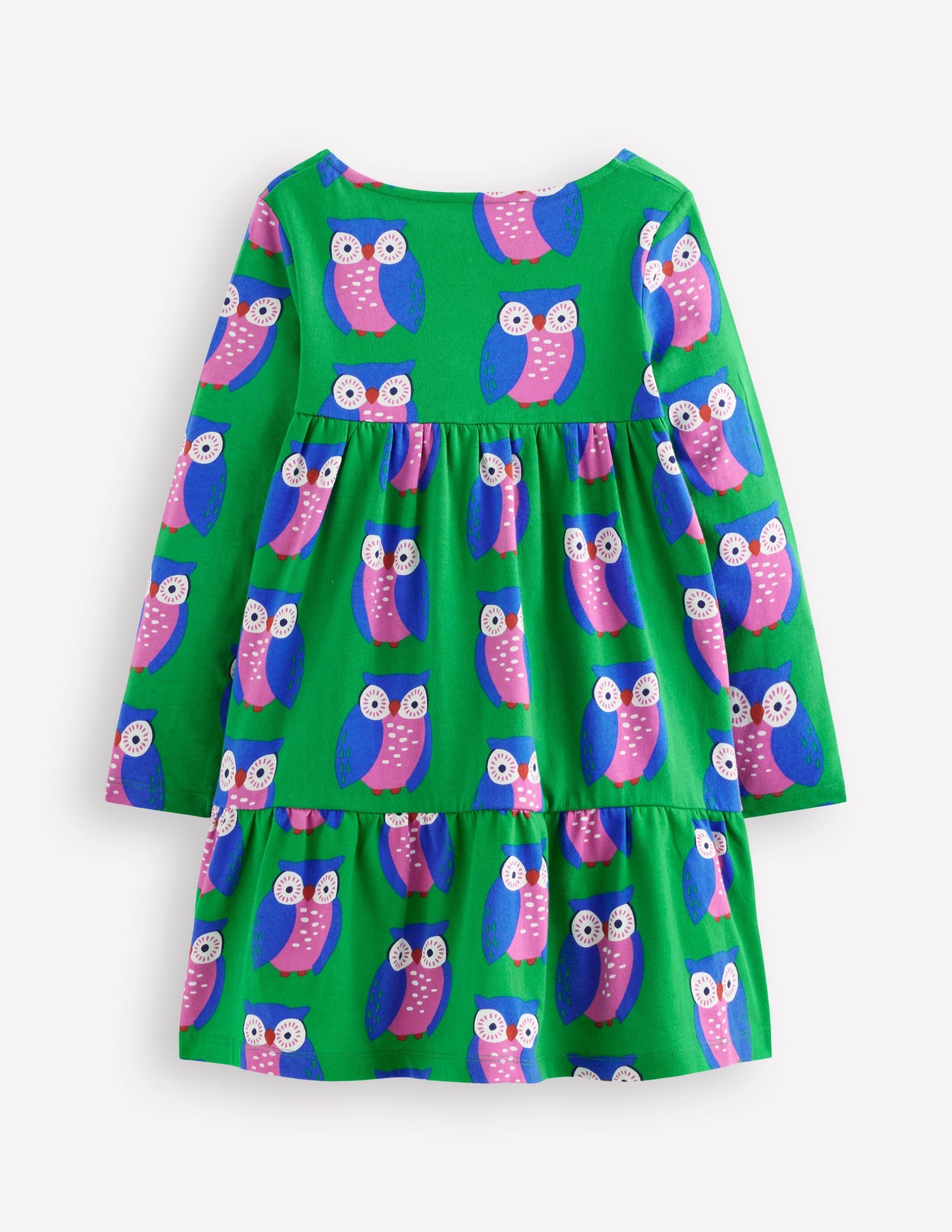 Ariel Long Sleeve Twirly Dress-Rich Emerald Geo Owls - Image 2