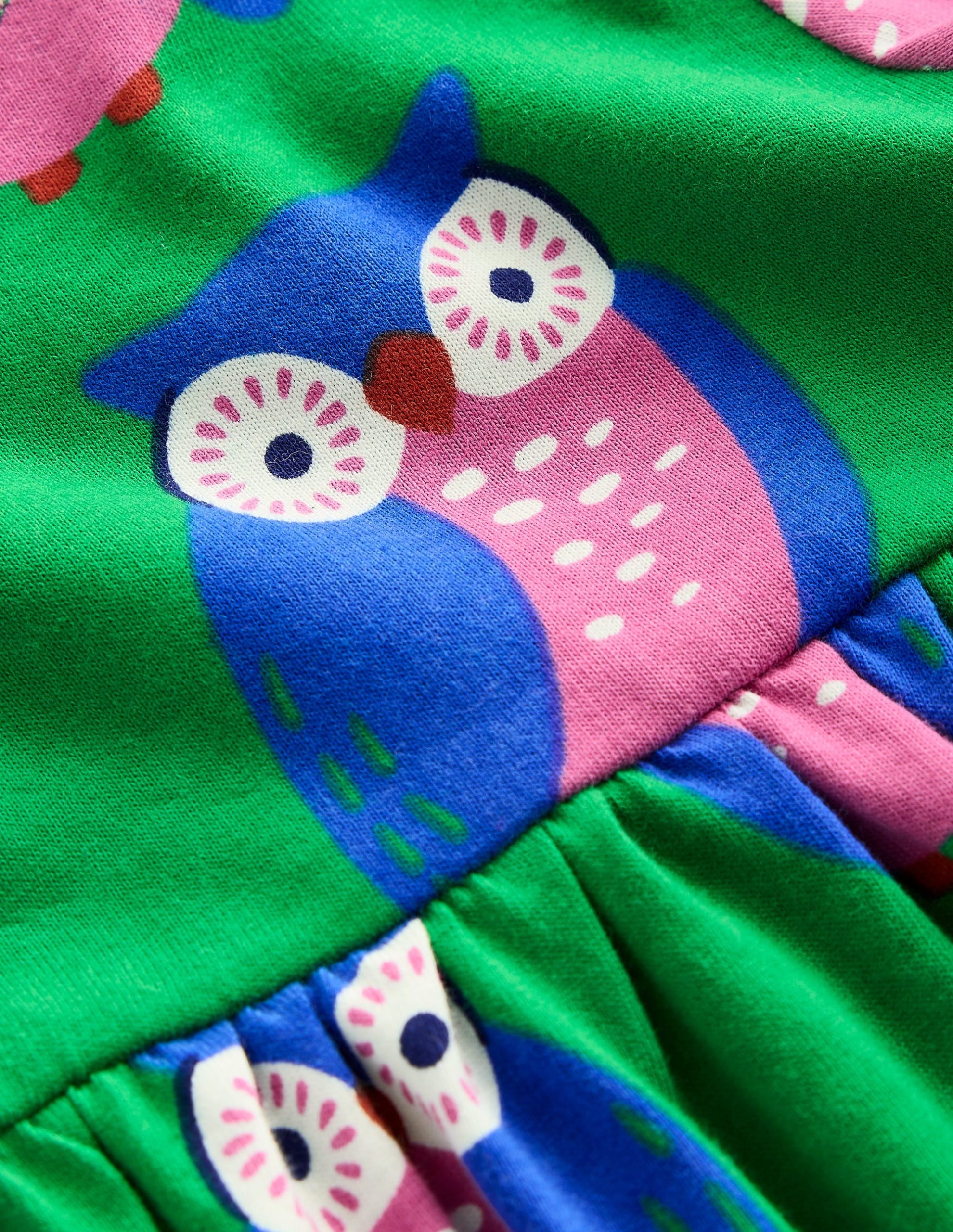 Ariel Long Sleeve Twirly Dress-Rich Emerald Geo Owls - Image 3