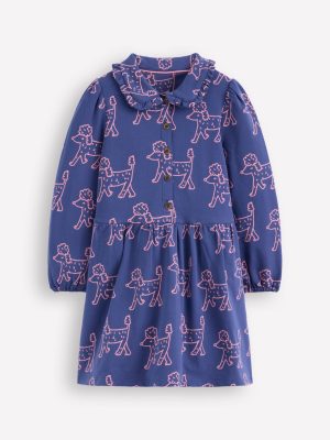 Cosy Jersey Shirt Dress-Starboard Blue Poodles