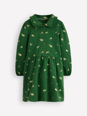 Cosy Jersey Shirt Dress-Green Foil Floral