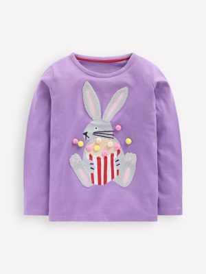 Long Sleeve Boucl?? T-shirt-Aster Purple Popcorn Bunny