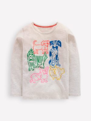 Long Sleeve Riso T-Shirt-Oatmeal Marl Dogs