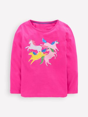 Long Sleeve Riso T-Shirt-Raspberry Pink Unicorns