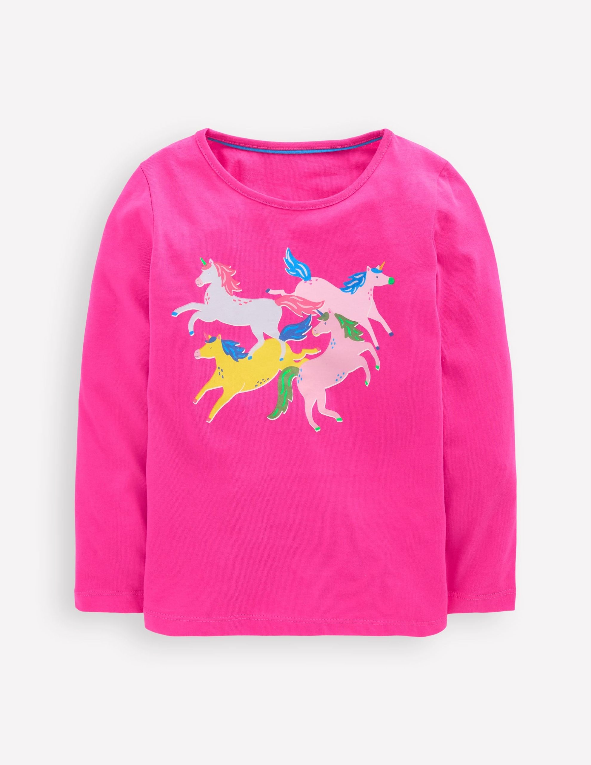 Long Sleeve Riso T-Shirt-Raspberry Pink Unicorns