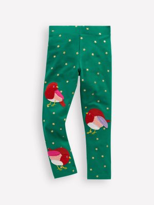 Appliqué Leggings-Jewel Green Robins