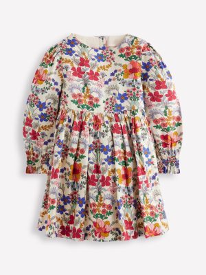 Madeline Long Sleeve Dress-Ecru Small Tapestry Floral