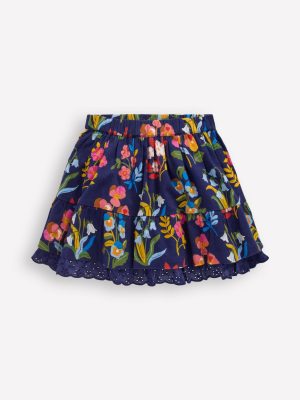 Printed Pull-on Woven Skirt-College Navy Pansy Bed