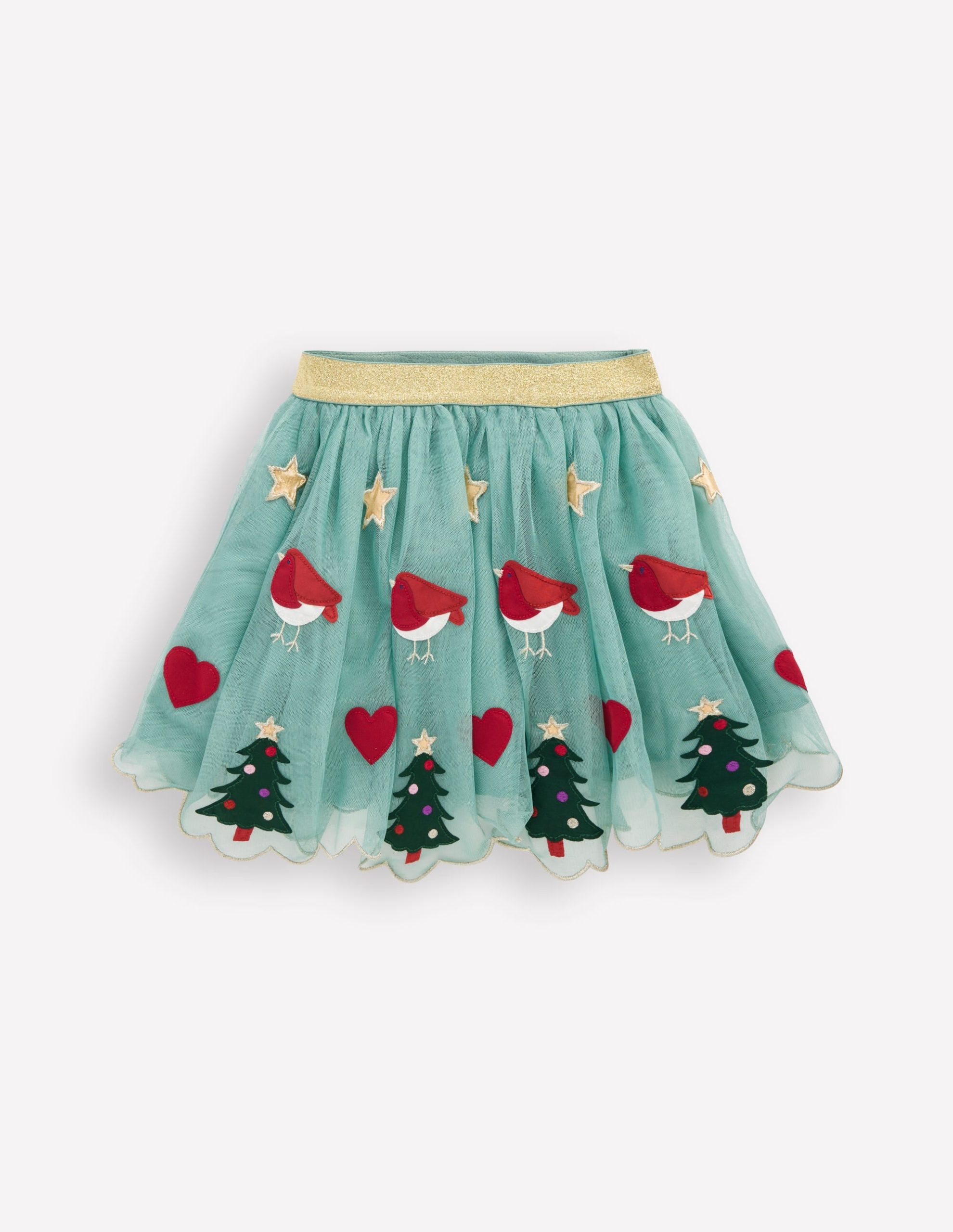 Appliqu?? Tulle Skirt-Eucalyptus Christmas