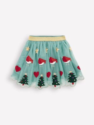 Appliqu?? Tulle Skirt-Eucalyptus Christmas