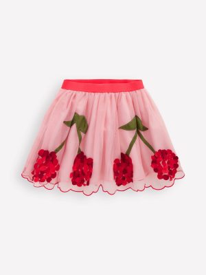 Appliqu?? Tulle Skirt-Vintage Pink Cherries