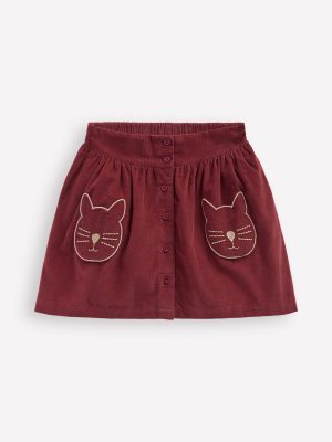 Button-through Mini Skirt-Chestnut Cats