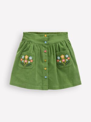 Button-through Mini Skirt-Broccoli Green Flowers