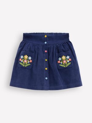 Button-through Mini Skirt-College Navy Flowers