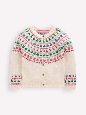 Edie Fair Isle Logo Cardigan-Ecru Marl Fruit