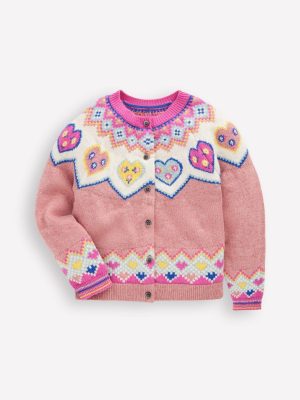 Edie Fair Isle Cardigan-Pink Marl Hearts