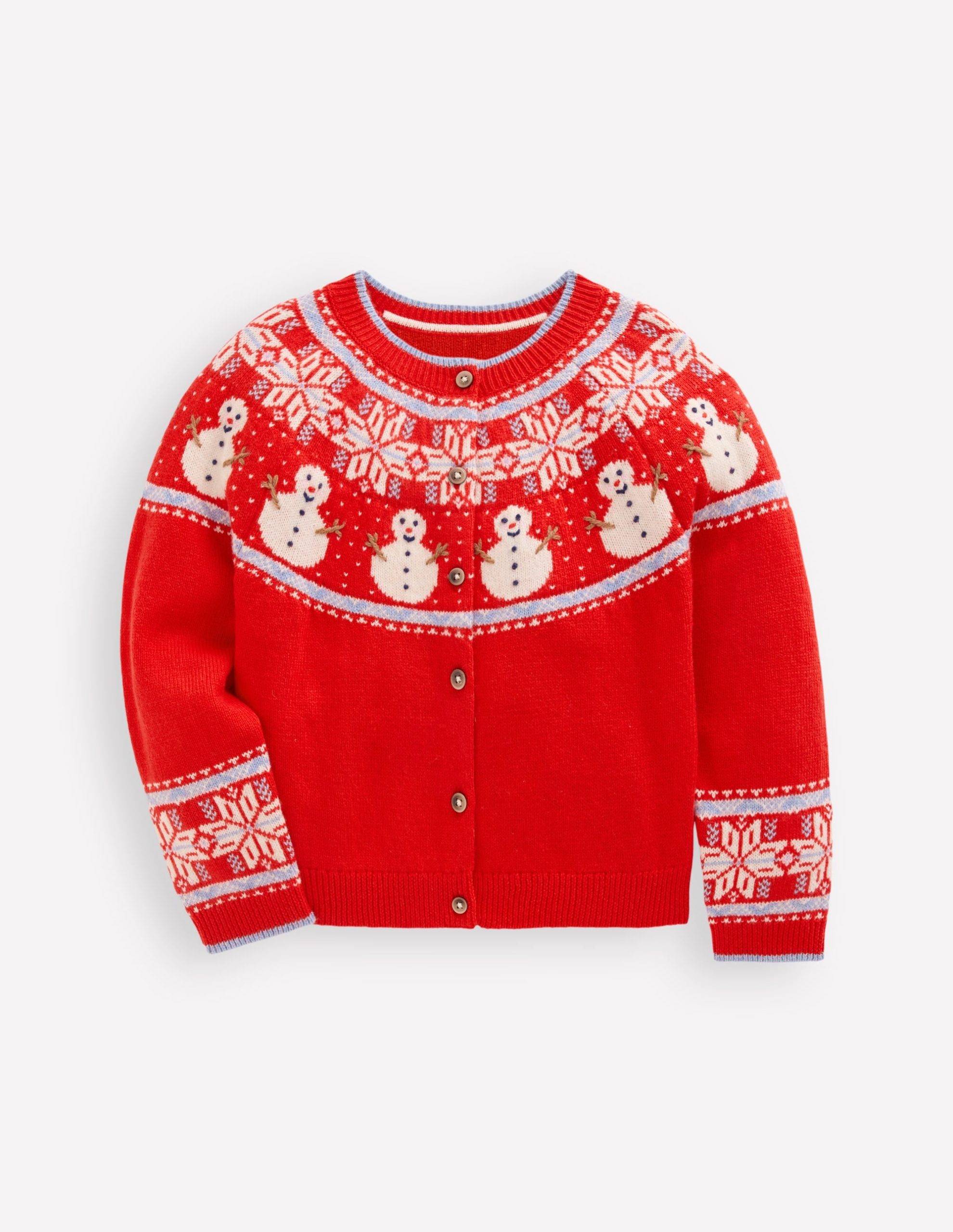 Edie Fair Isle Cardigan-Poppy Red Snowman