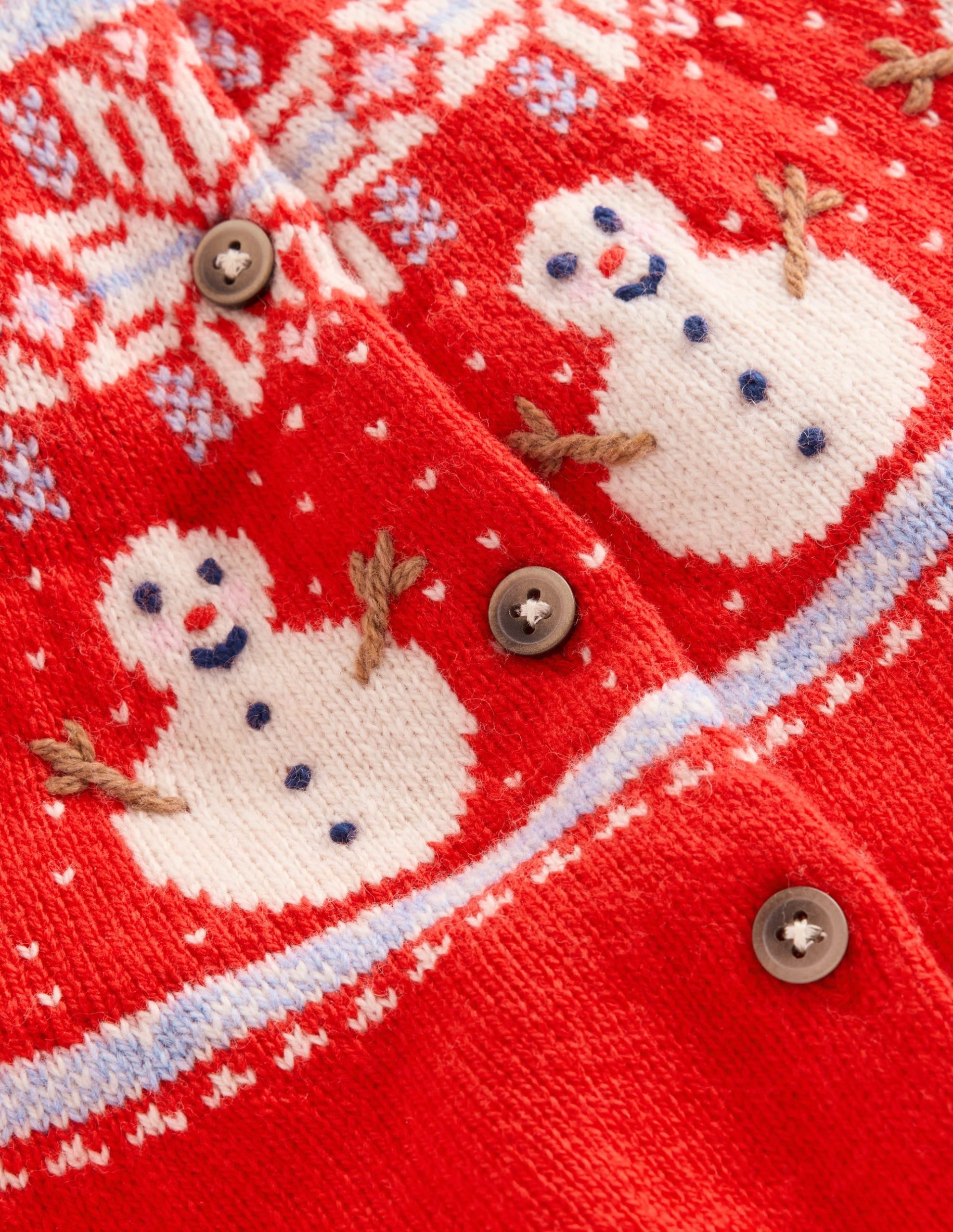 Edie Fair Isle Cardigan-Poppy Red Snowman - Image 3