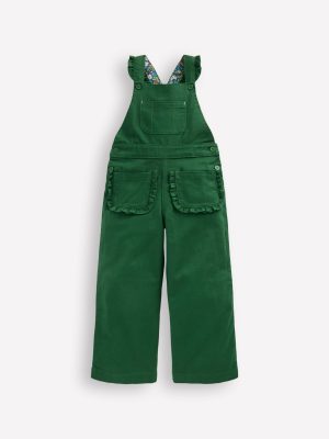 Frill Dungarees-Pine Green