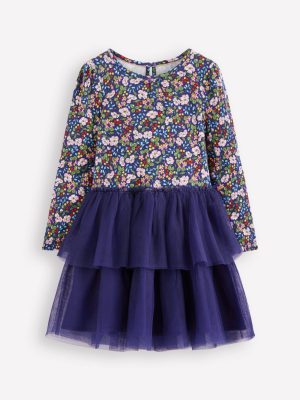 Tulle Mix Dress-Starboard Blue Berry Floral