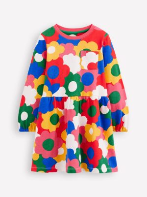 Loopback Sweat Dress-Multi Rainbow Flower