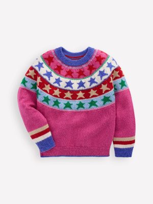 Eleanor Fair Isle Jumper-Hot Pink Sparkle Stars