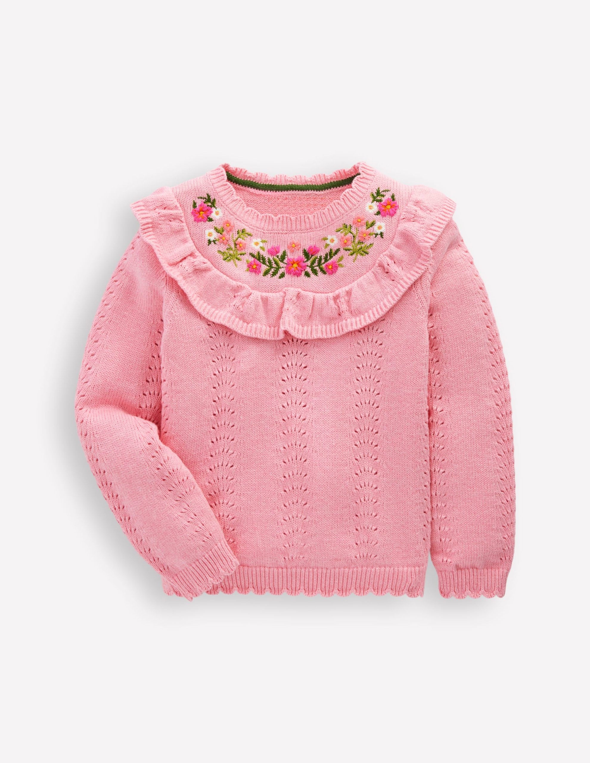 Embroidered Pointelle Jumper-Formica Pink Marl - Image 3