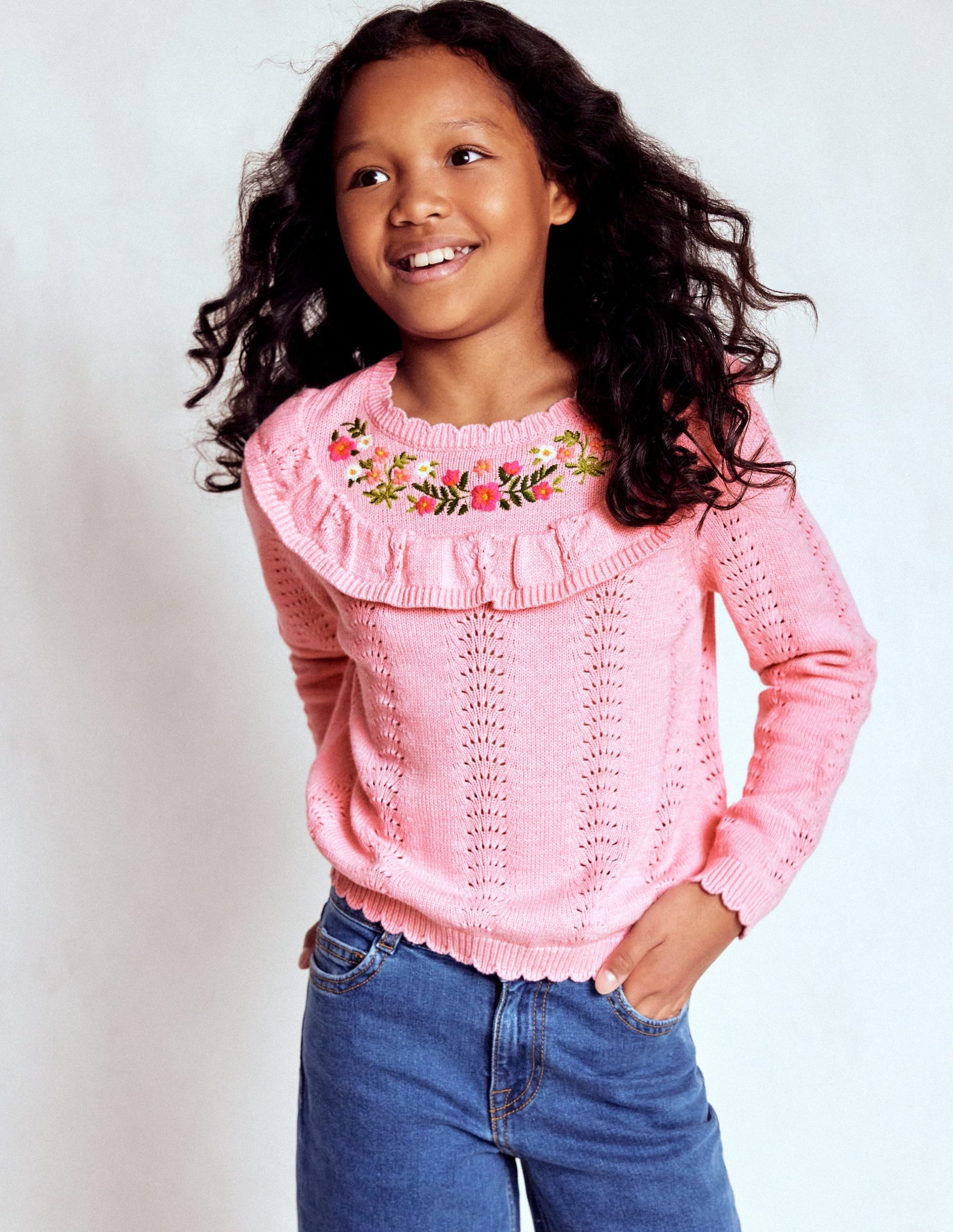 Embroidered Pointelle Jumper-Formica Pink Marl - Image 2