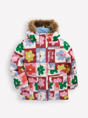 All-weather Waterproof Coat-Multi Flower Check