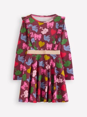 Cora Twirly Jersey Dress-Chestnut Festive Fun