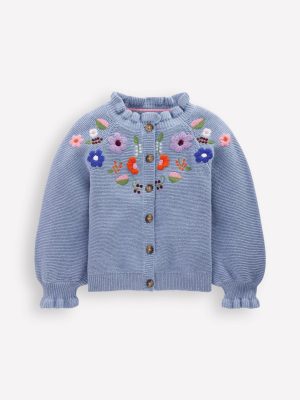 Pretty Embroidered Cardigan-Glacier Blue