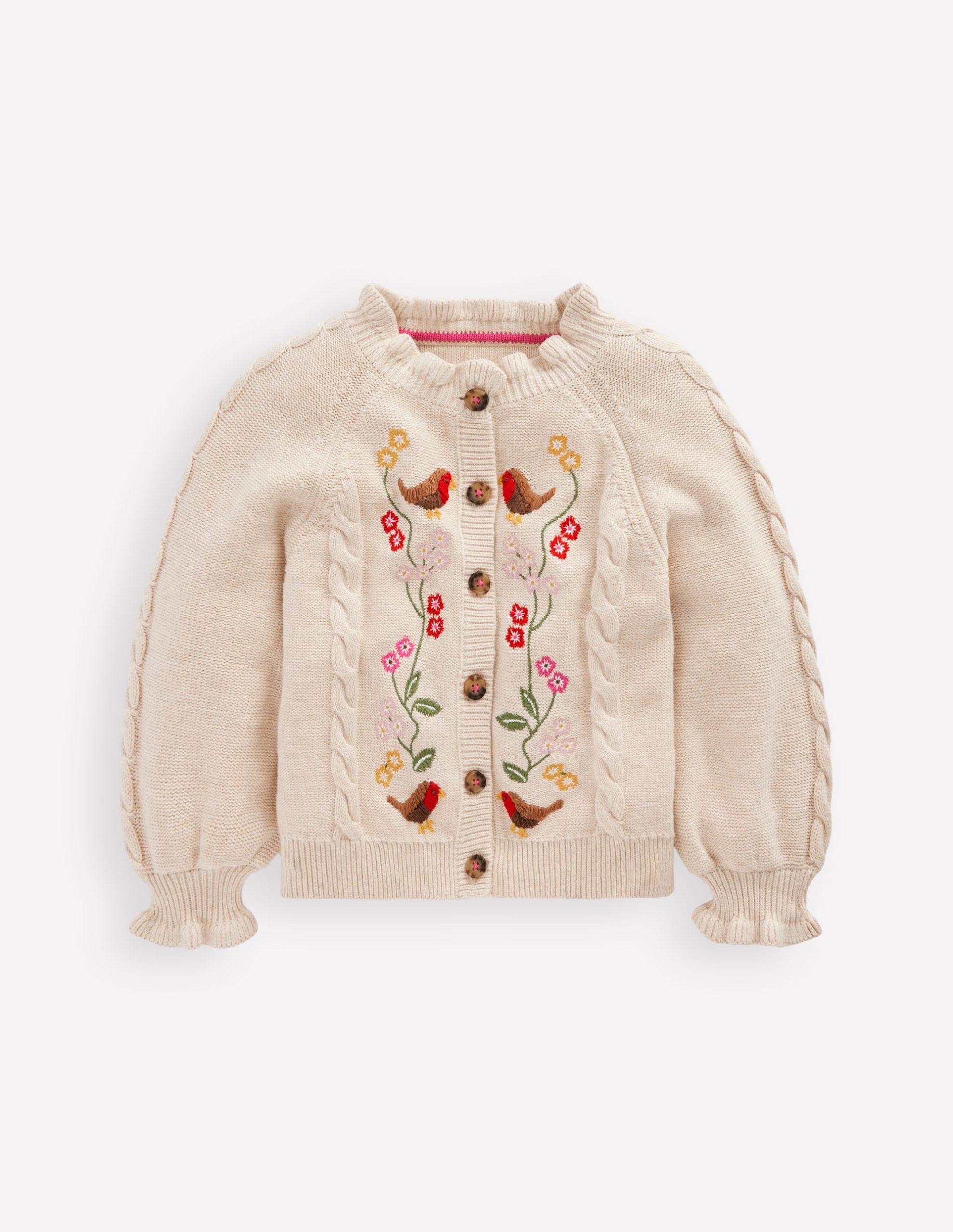 Pretty Embroidered Cardigan-Oatmeal Marl - Image 2