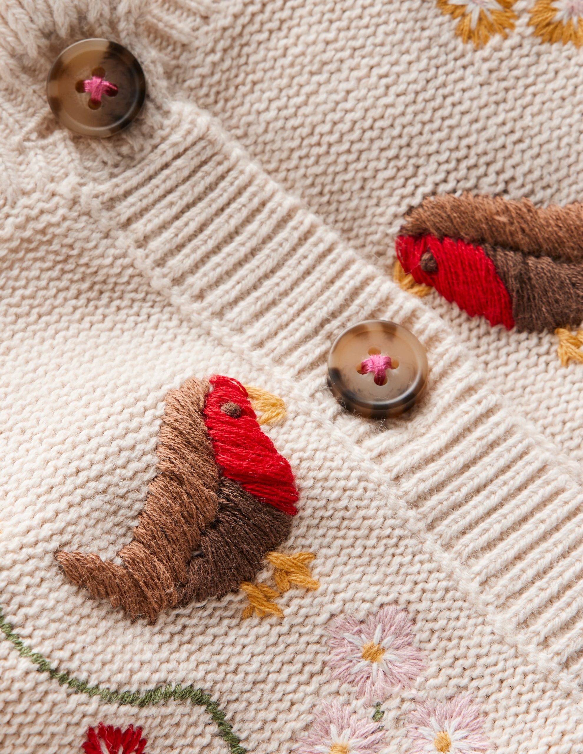 Pretty Embroidered Cardigan-Oatmeal Marl - Image 4