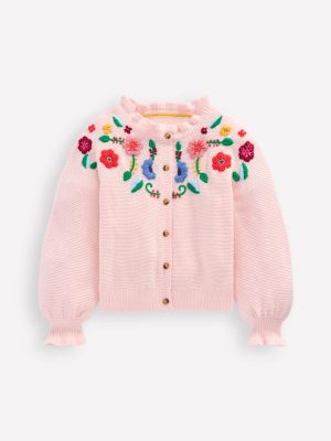 Pretty Embroidered Cardigan-Chalk Pink