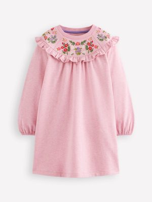 Embroidered Sweatshirt Dress-Pink