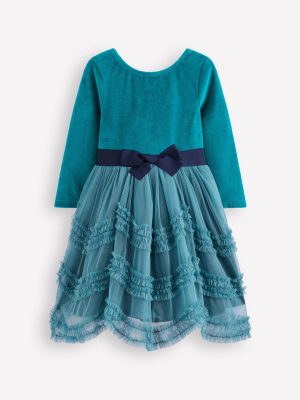 Velour Tulle Ballet Dress-Deep Sea Green