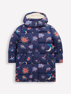 Longline Padded Coat-College Navy Spaced Paisley