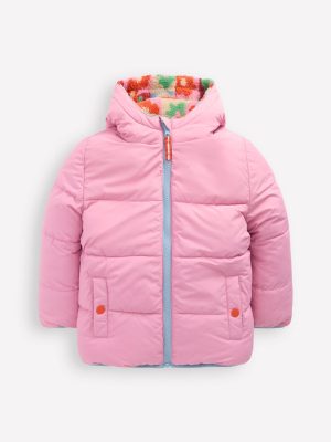 Reversible Padded Borg Coat-Multi Flower Check