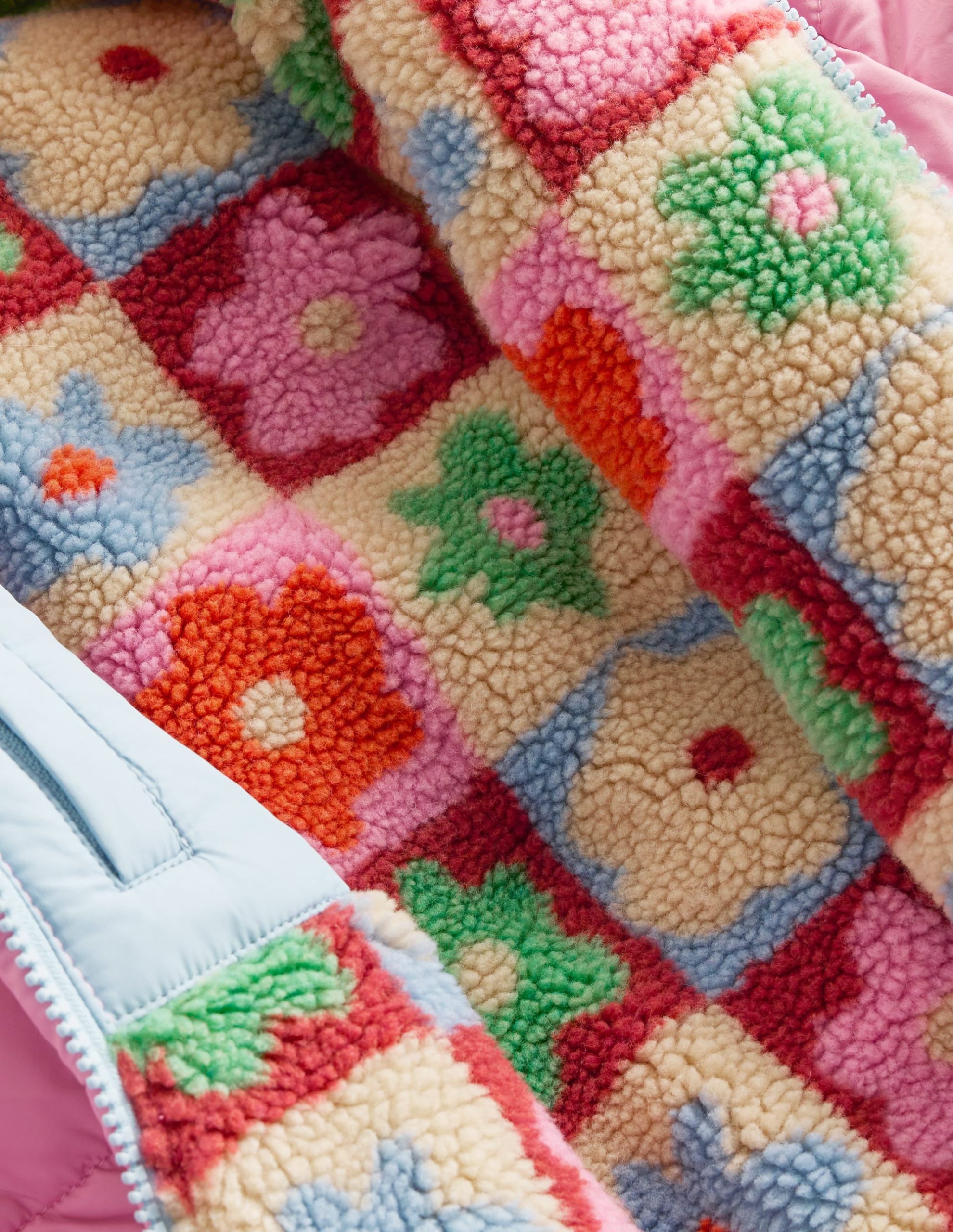 Reversible Padded Borg Coat-Multi Flower Check - Image 4