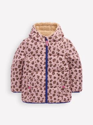 Reversible Padded Borg Coat-Pink Leopard